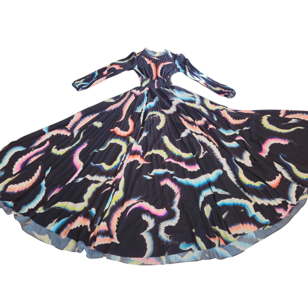 A.L.C. Leah Abstract Print Maxi Dress Size 0 Black Multicolor Long Sleeve $895 - Picture 11 of 16